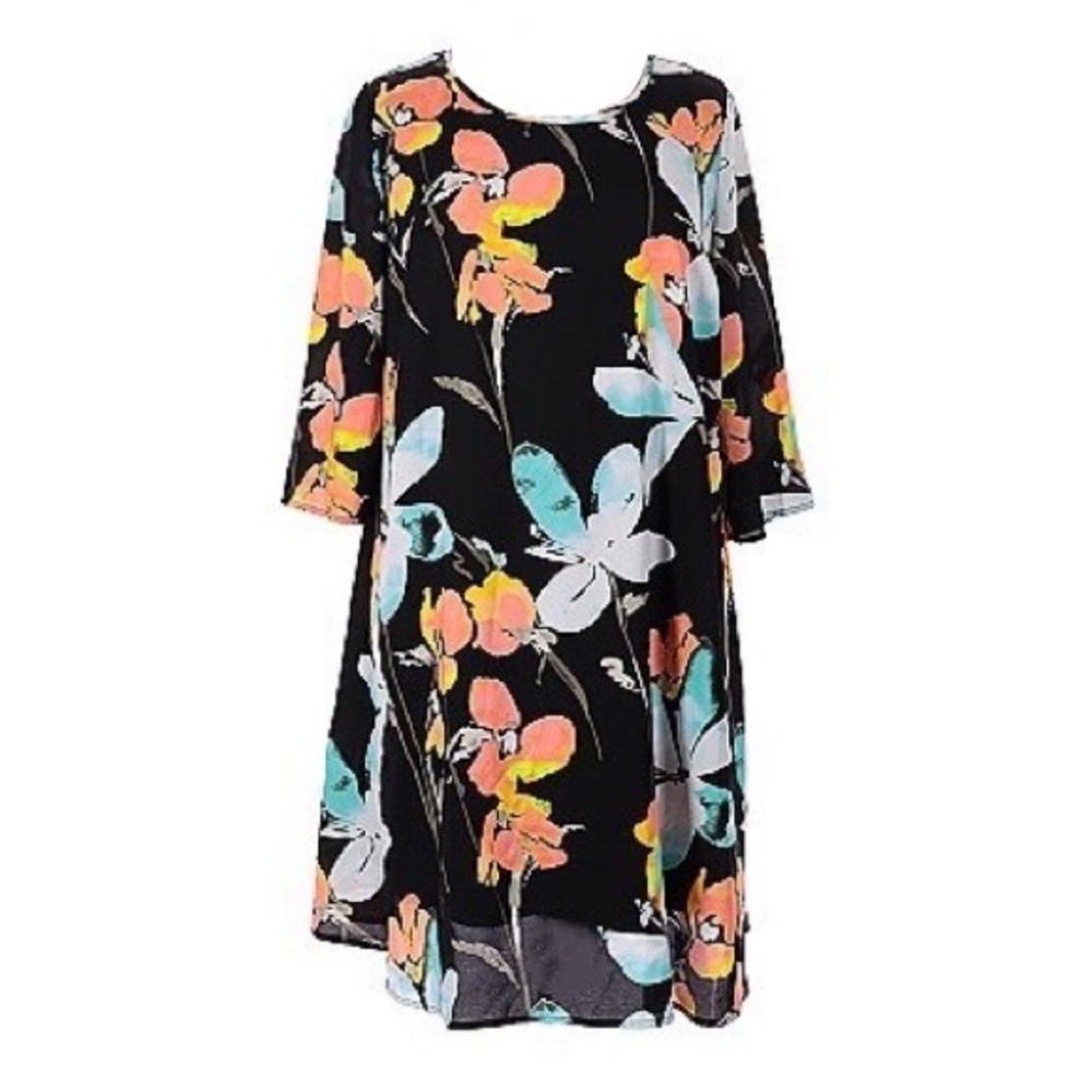 Lane Bryant Black Floral Chiffon Dress